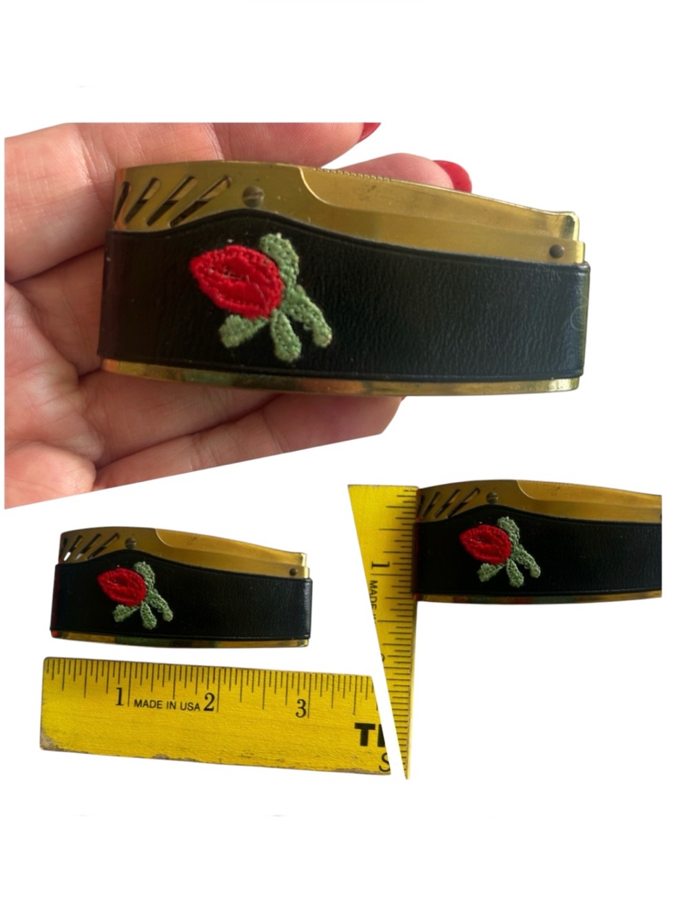 Vintage Rose Embroidered Wallet Key Case Cigarette Case & Lighter Set - Picture 4 of 14